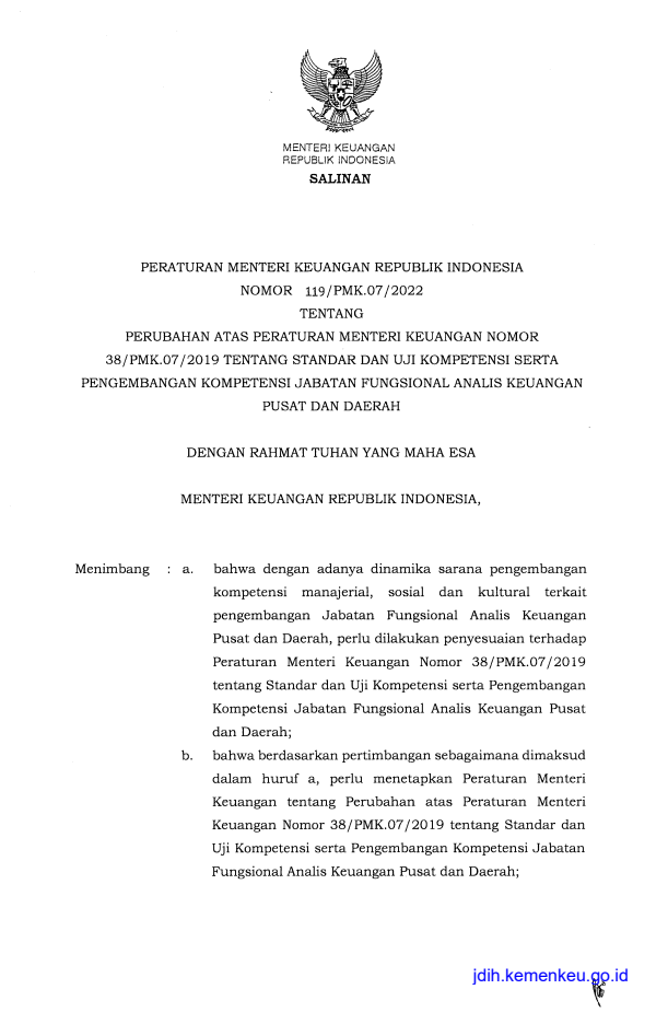 Peraturan Menteri Keuangan Nomor 119/PMK.07/2022