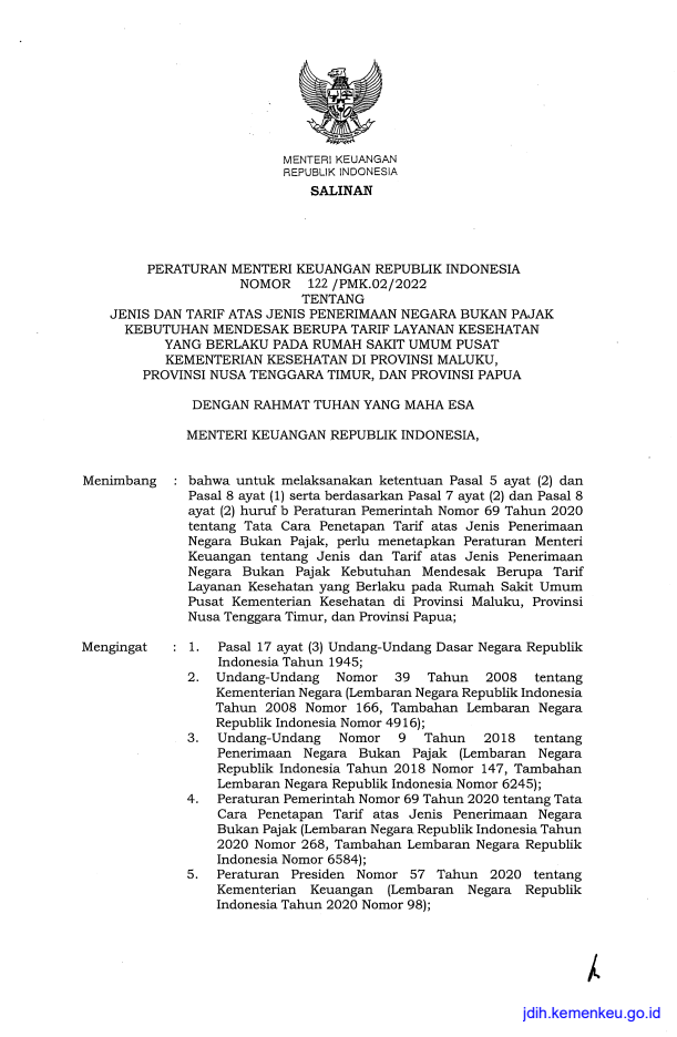 Peraturan Menteri Keuangan Nomor 122/PMK.02/2022