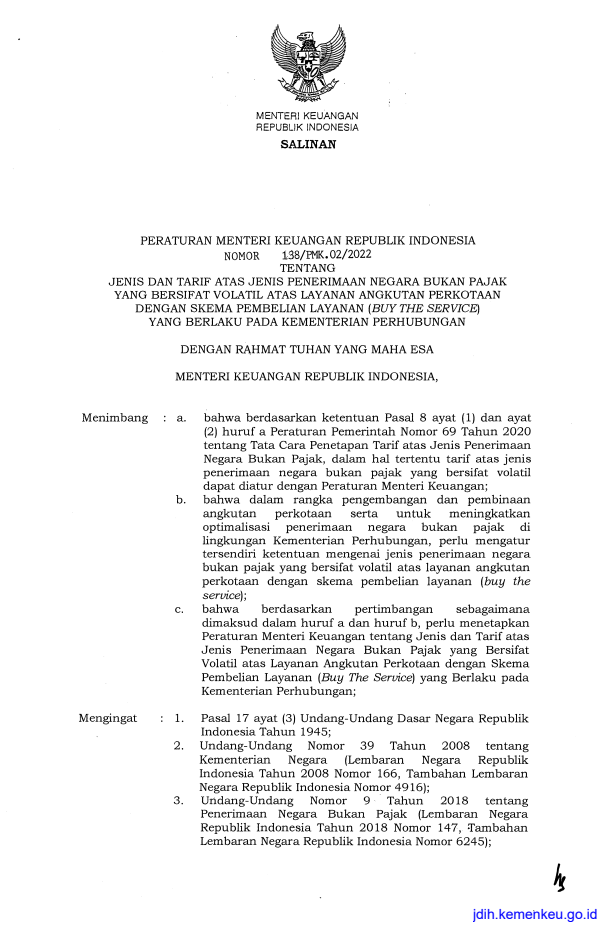 Peraturan Menteri Keuangan Nomor 138/PMK.02/2022