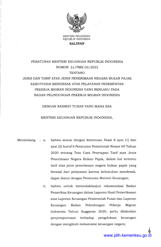 Peraturan Menteri Keuangan Nomor 14/PMK.02/2022