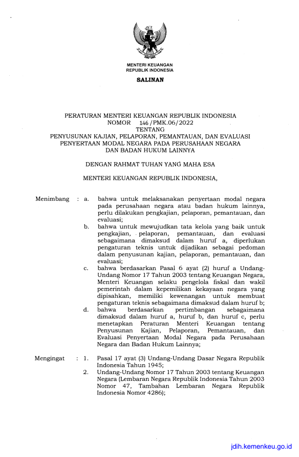 Peraturan Menteri Keuangan Nomor 146/PMK.06/2022