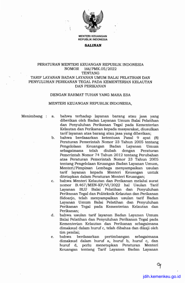 Peraturan Menteri Keuangan Nomor 166/PMK.05/2022