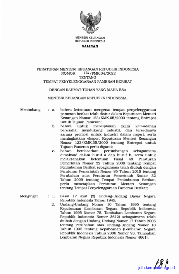 Peraturan Menteri Keuangan Nomor 174/PMK.04/2022