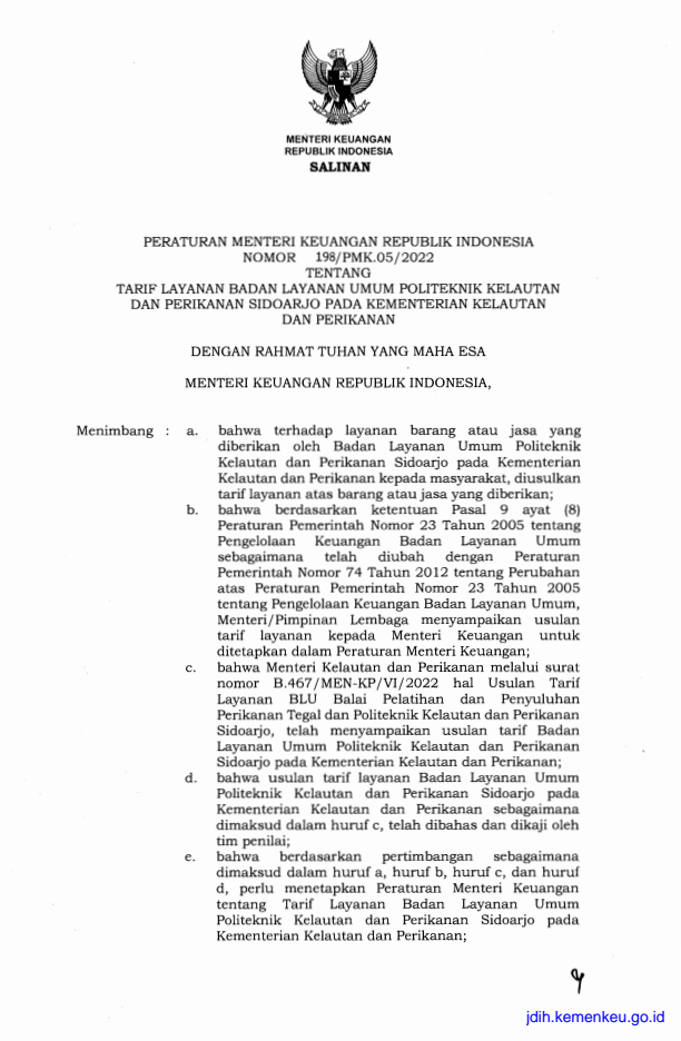 Peraturan Menteri Keuangan Nomor 198/PMK.05/2022