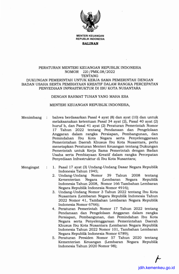 Peraturan Menteri Keuangan Nomor 220/PMK.08/2022