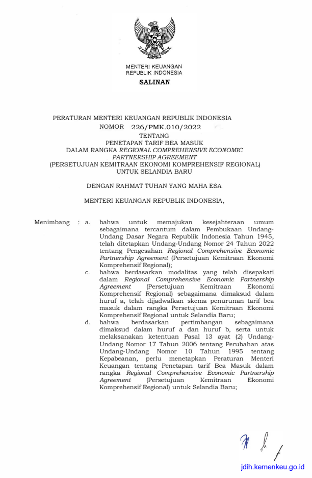 Peraturan Menteri Keuangan Nomor 226/PMK.010/2022