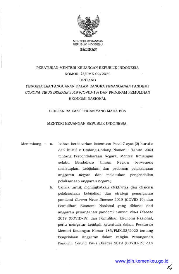 Peraturan Menteri Keuangan Nomor 24/PMK.02/2022