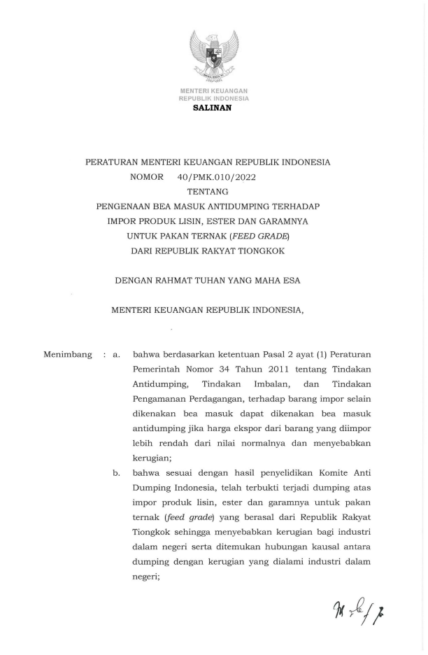 Peraturan Menteri Keuangan Nomor 40/PMK.010/2022