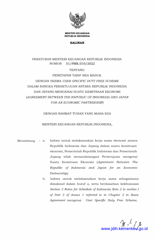 Peraturan Menteri Keuangan Nomor 51/PMK.010/2022