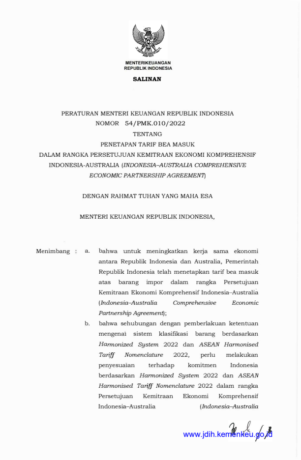 Peraturan Menteri Keuangan Nomor 54/PMK.010/2022