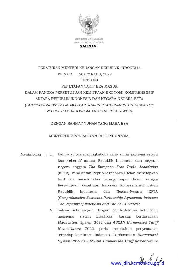 Peraturan Menteri Keuangan Nomor 56/PMK.010/2022
