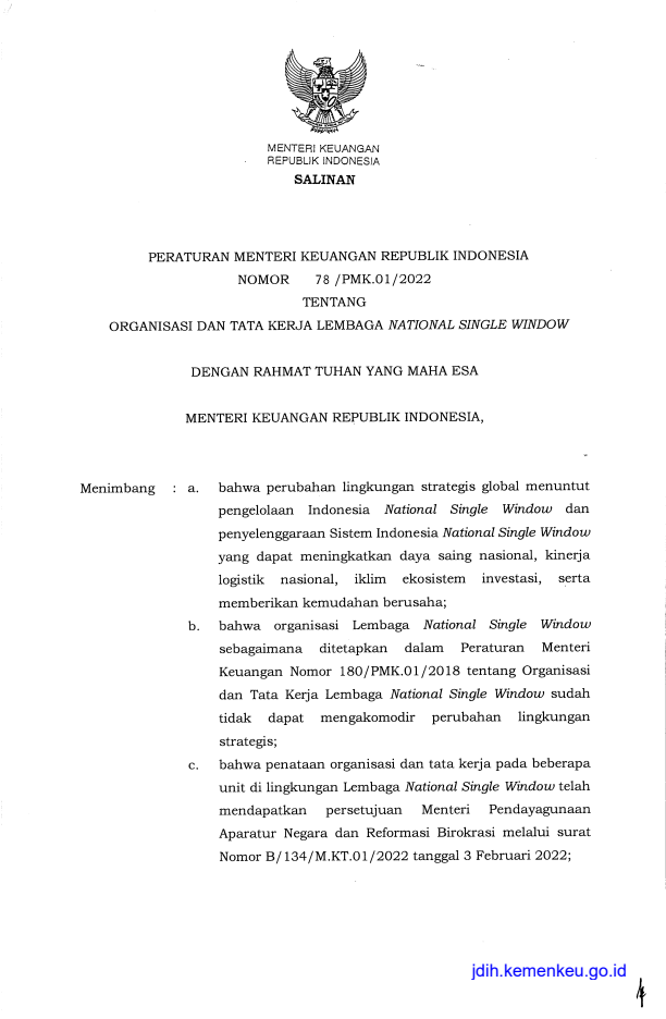 Peraturan Menteri Keuangan Nomor 78/PMK.01/2022