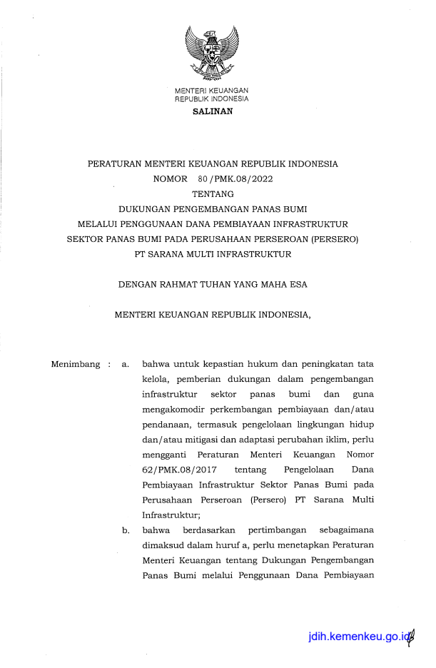 Peraturan Menteri Keuangan Nomor 80/PMK.08/2022