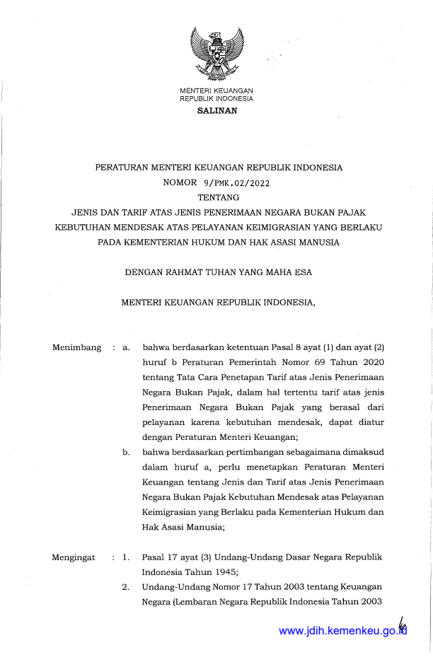 Peraturan Menteri Keuangan Nomor 9/PMK.02/2022