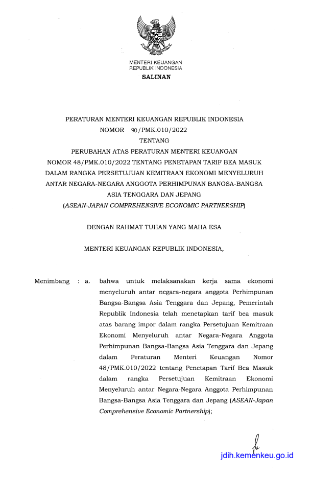 Peraturan Menteri Keuangan Nomor 90/PMK.010/2022