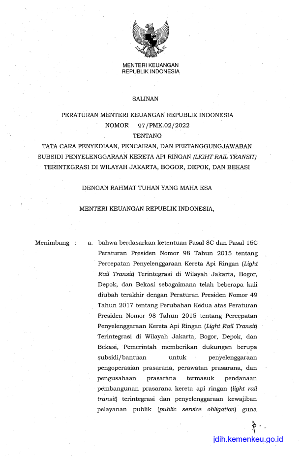 Peraturan Menteri Keuangan Nomor 97/PMK.02/2022