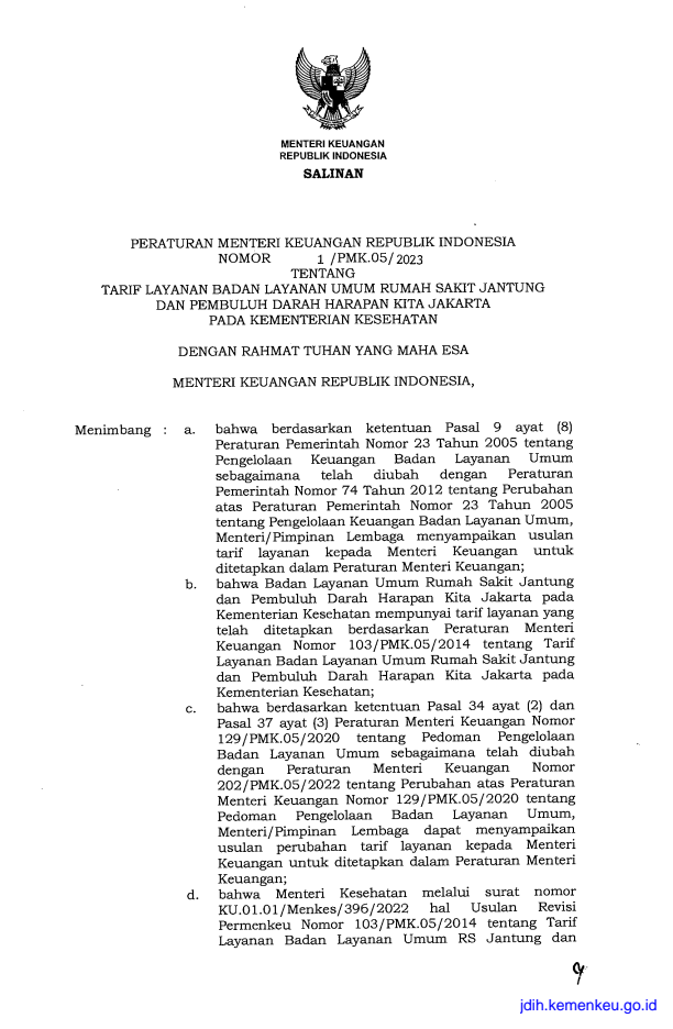 Peraturan Menteri Keuangan Nomor 1/PMK.05/2023