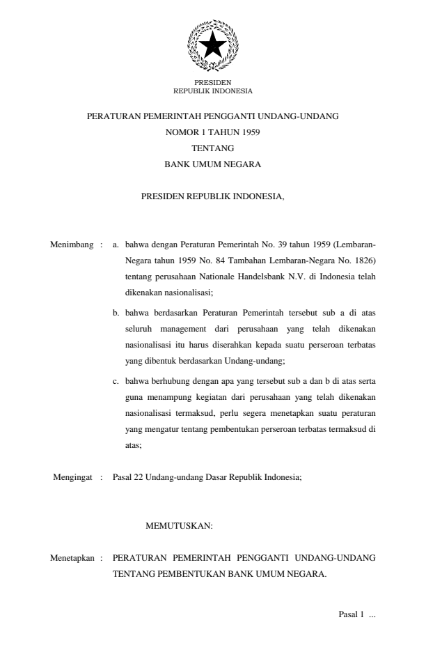 Peraturan Pemerintah Penganti Undang-undang Nomor 1 Tahun 1959