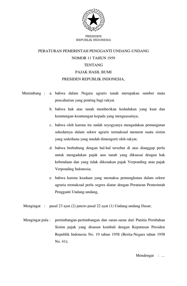 Peraturan Pemerintah Penganti Undang-undang Nomor 11 Tahun 1959