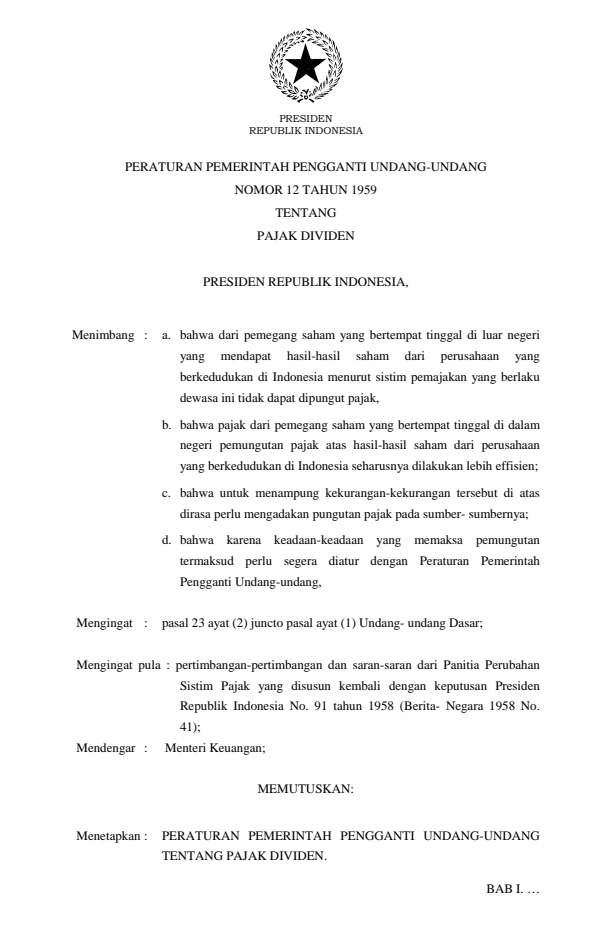 Peraturan Pemerintah Penganti Undang-undang Nomor 12 Tahun 1959