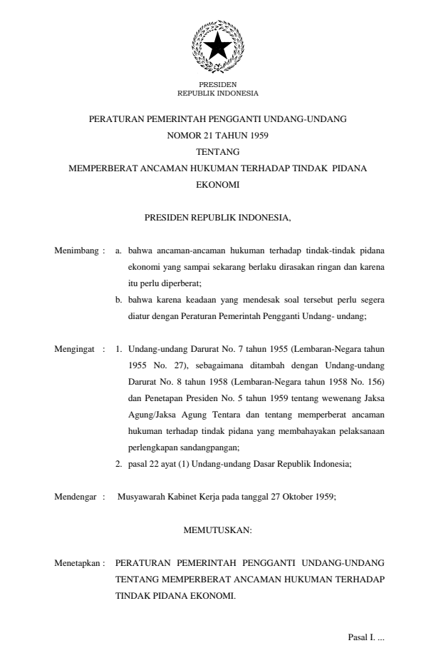 Peraturan Pemerintah Penganti Undang-undang Nomor 21 Tahun 1959