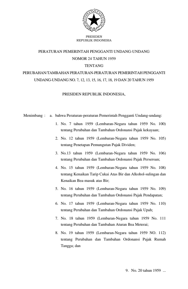 Peraturan Pemerintah Penganti Undang-undang Nomor 24 Tahun 1959