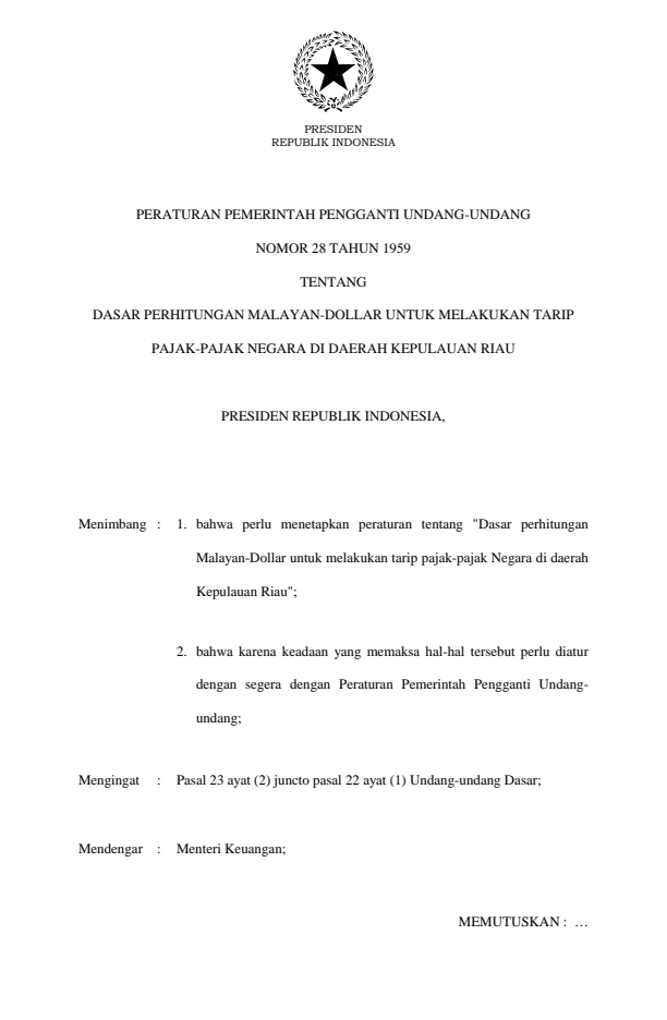 Peraturan Pemerintah Penganti Undang-undang Nomor 28 Tahun 1959