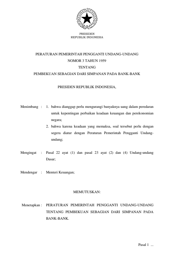 Peraturan Pemerintah Penganti Undang-undang Nomor 3 Tahun 1959