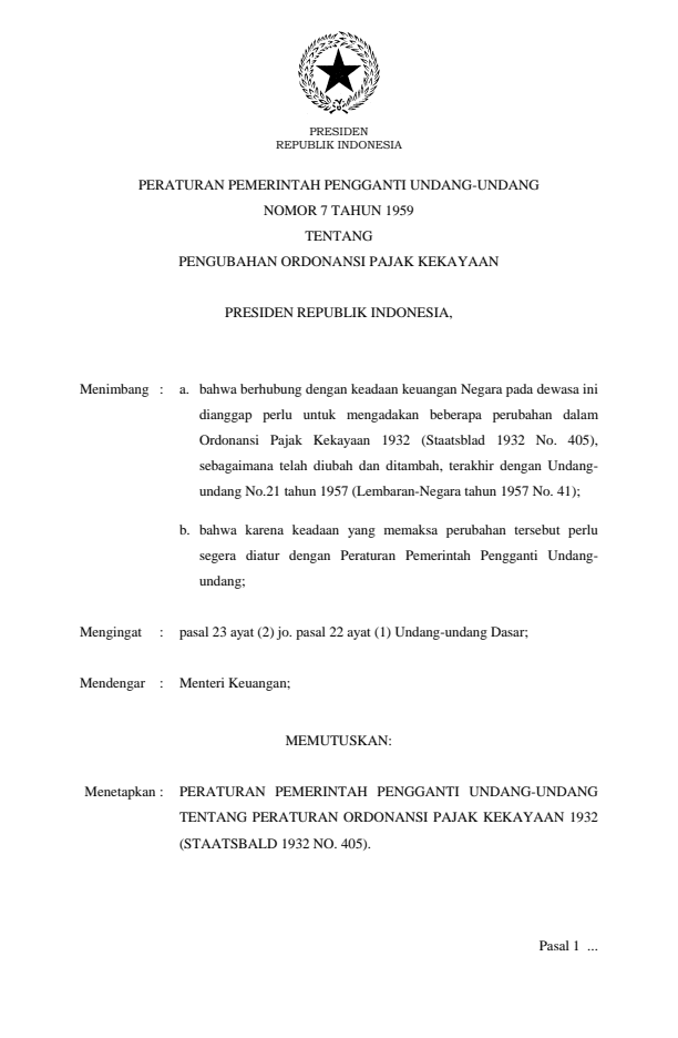 Peraturan Pemerintah Penganti Undang-undang Nomor 7 Tahun 1959