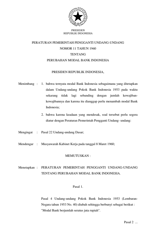 Peraturan Pemerintah Penganti Undang-undang Nomor 11 Tahun 1960