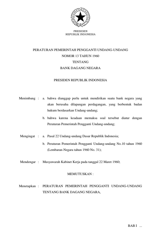 Peraturan Pemerintah Penganti Undang-undang Nomor 13 Tahun 1960