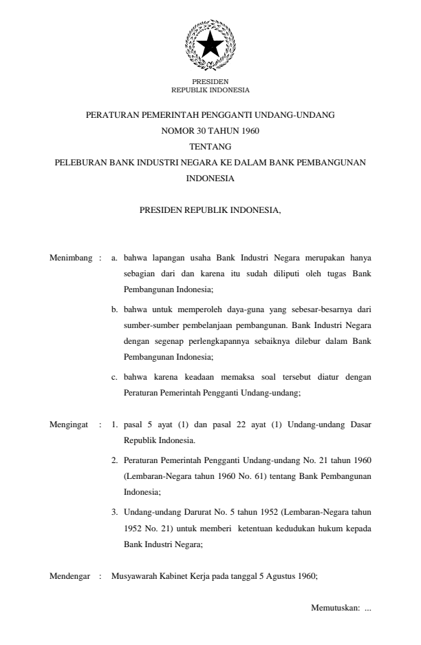 Peraturan Pemerintah Penganti Undang-undang Nomor 30 Tahun 1960