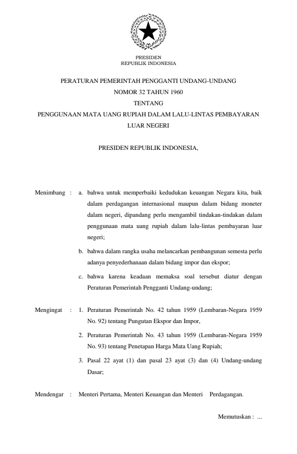 Peraturan Pemerintah Penganti Undang-undang Nomor 32 Tahun 1960