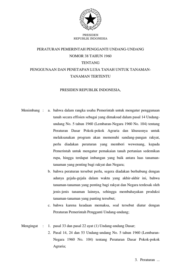 Peraturan Pemerintah Penganti Undang-undang Nomor 38 Tahun 1960