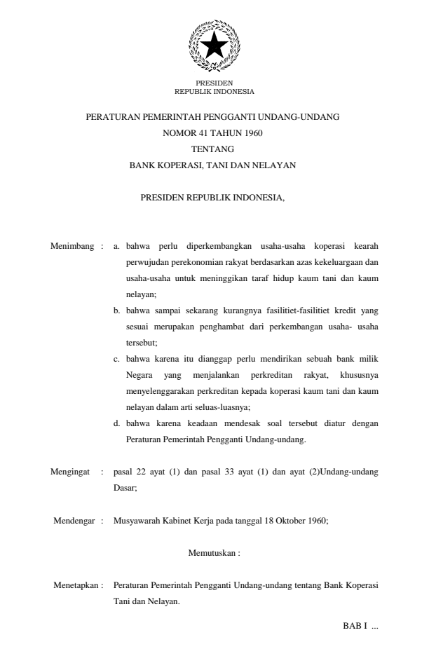 Peraturan Pemerintah Penganti Undang-undang Nomor 41 Tahun 1960