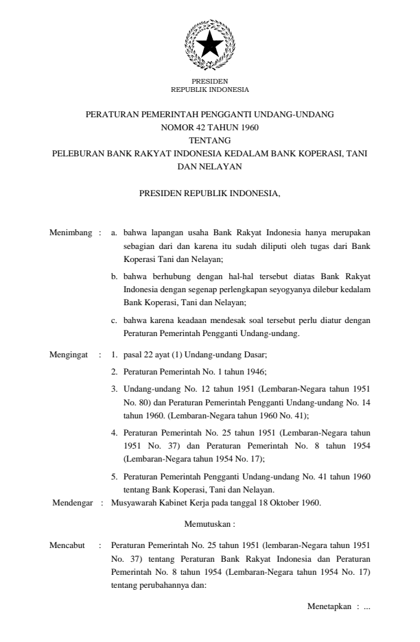 Peraturan Pemerintah Penganti Undang-undang Nomor 42 Tahun 1960