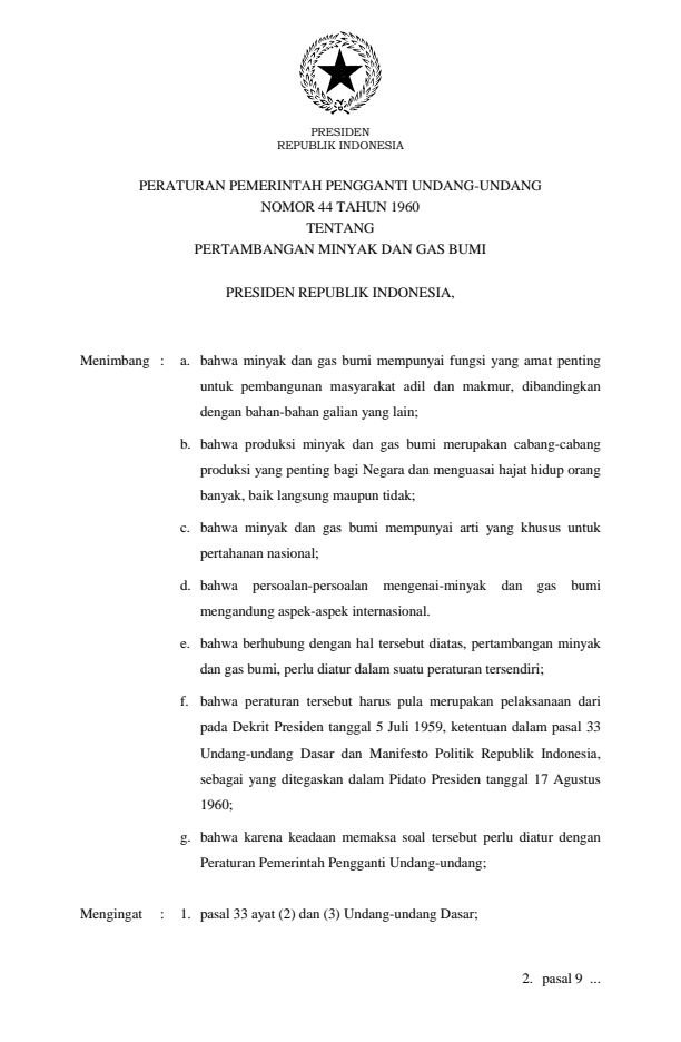 Peraturan Pemerintah Penganti Undang-undang Nomor 44 Tahun 1960