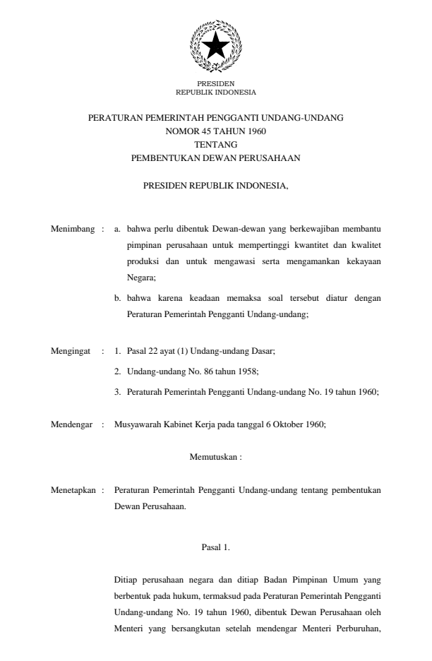 Peraturan Pemerintah Penganti Undang-undang Nomor 45 Tahun 1960