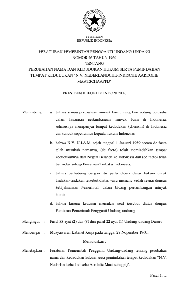 Peraturan Pemerintah Penganti Undang-undang Nomor 46 Tahun 1960