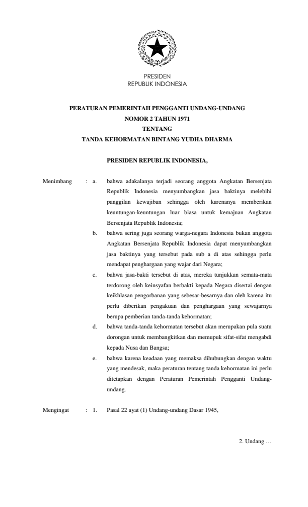 Peraturan Pemerintah Penganti Undang-undang Nomor 2 Tahun 1971