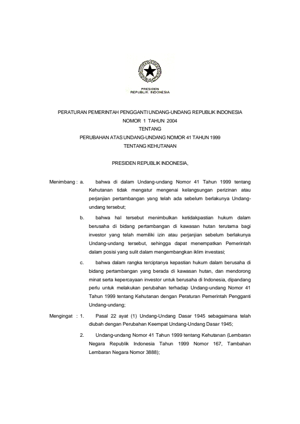 Peraturan Pemerintah Penganti Undang-undang Nomor 1 Tahun 2004