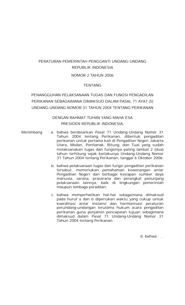 Peraturan Pemerintah Penganti Undang-undang Nomor 2 Tahun 2006