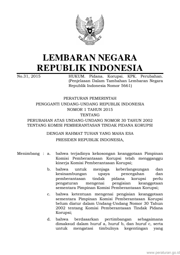 Peraturan Pemerintah Penganti Undang-undang Nomor 1 Tahun 2015