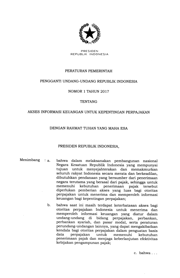 Peraturan Pemerintah Penganti Undang-undang Nomor 1 Tahun 2017