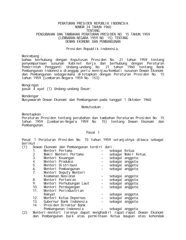 Peraturan Presiden Nomor 24 Tahun 1960