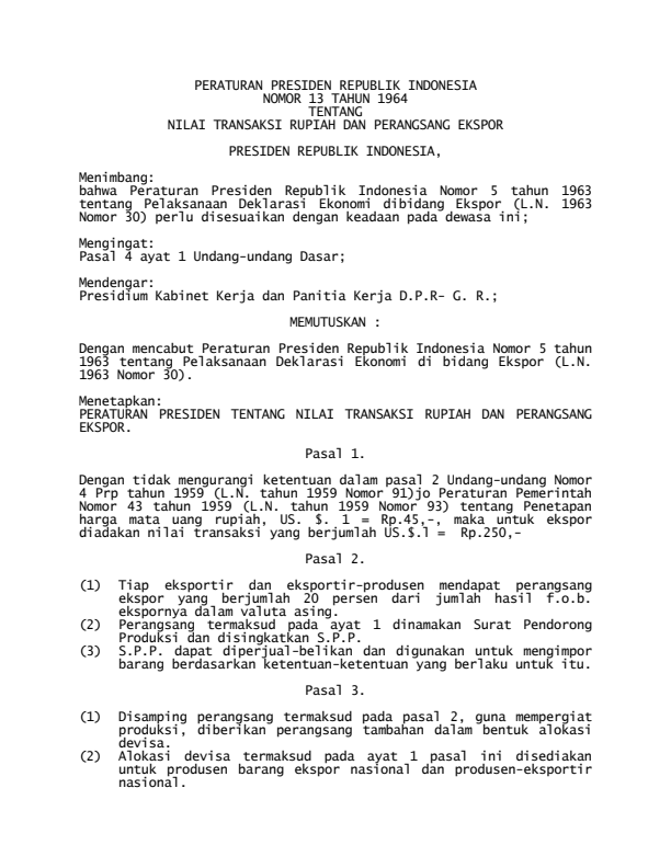 Peraturan Presiden Nomor 13 Tahun 1964