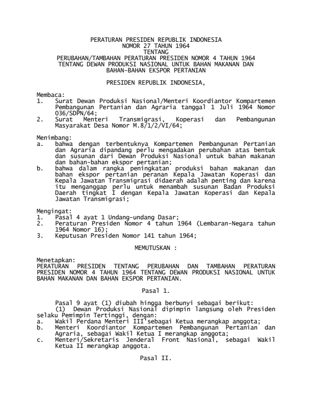 Peraturan Presiden Nomor 27 Tahun 1964