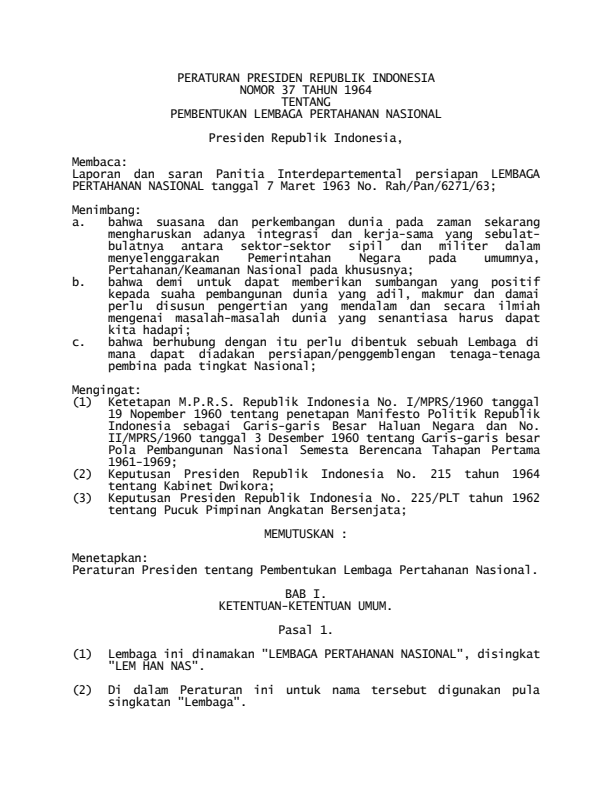 Peraturan Presiden Nomor 37 Tahun 1964