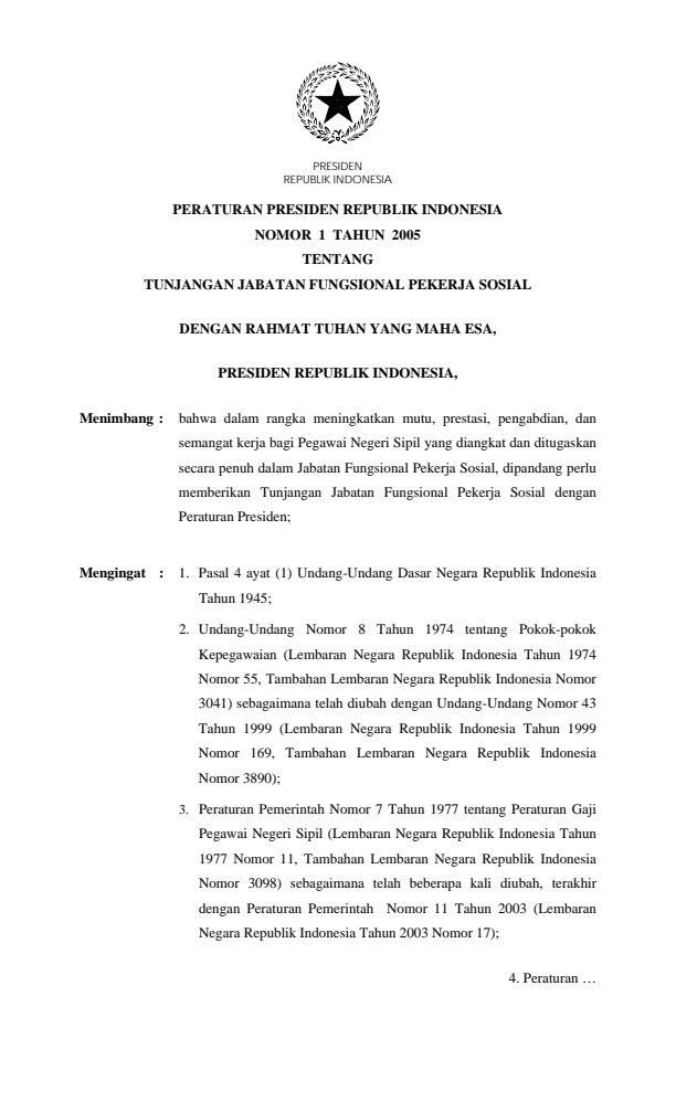 Peraturan Presiden Nomor 1 Tahun 2005