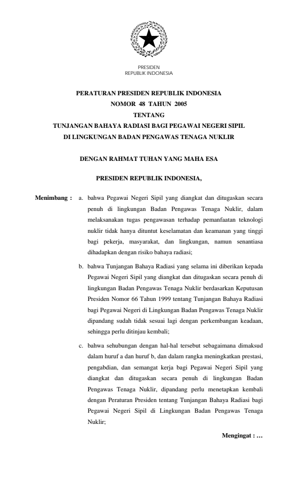 Peraturan Presiden Nomor 48 Tahun 2005